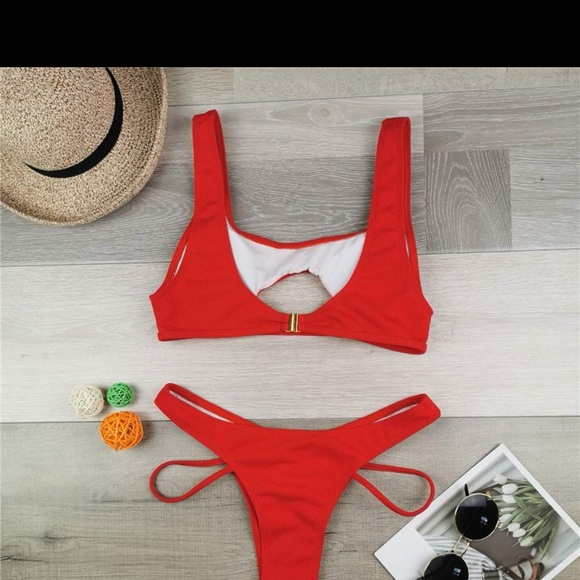 SherryDC Women's Sexy Scoop Neck Padded Cutout
Strappy Thong Bikini Set Swimsuit - Picture 3 of 5